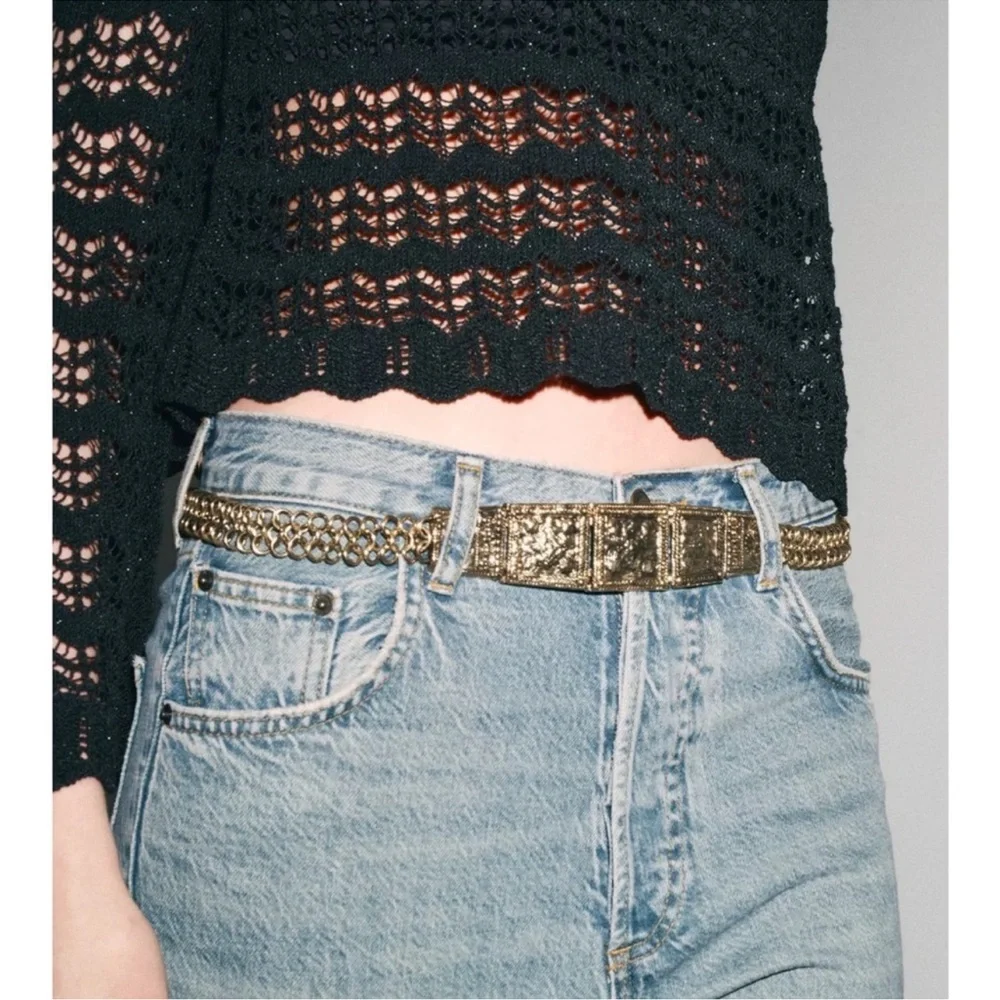 Zara NWT engraved piece link belt 4548/101 L/XL
